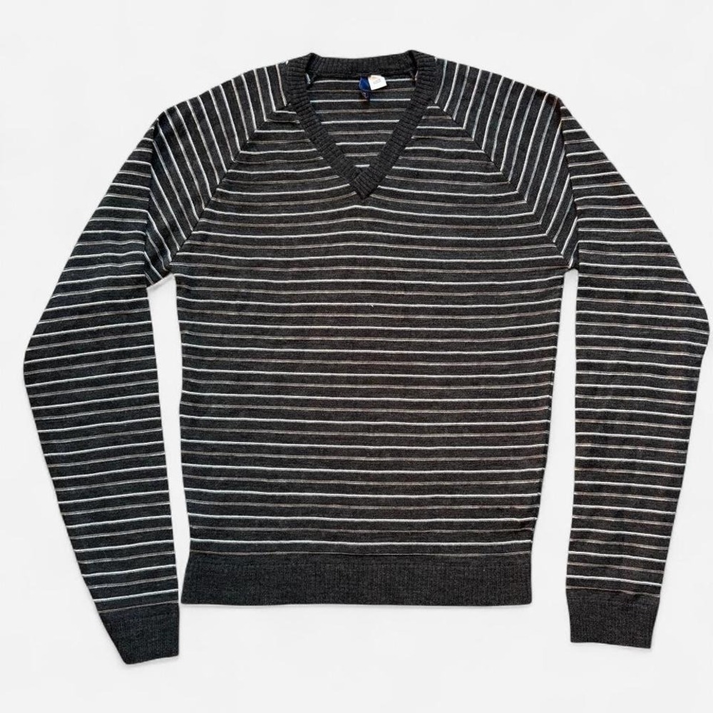 Striped v-neck sweater gray vintage Y2K Divided by H&M men L grunge indie sleaze